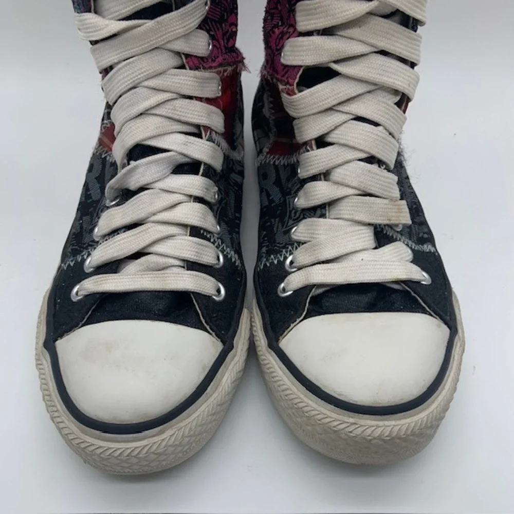Red by Marc Ecko Y2K Sneaker Boots 7 Patchwork Knee High Grunge Punk Zipper
